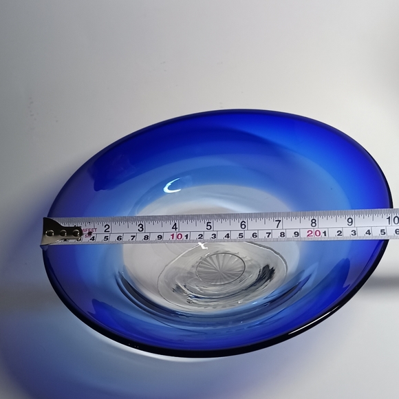 10" Cobalt Blue Cut Glass Decorative Bowl with Clear Base - Picture 7 of 7